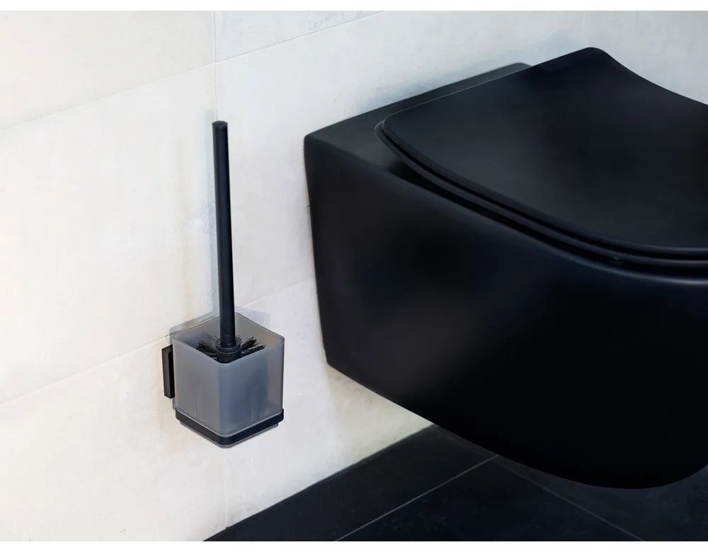 Черна самозалепваща пластмасова четка за тоалетна Quadro – Wenko