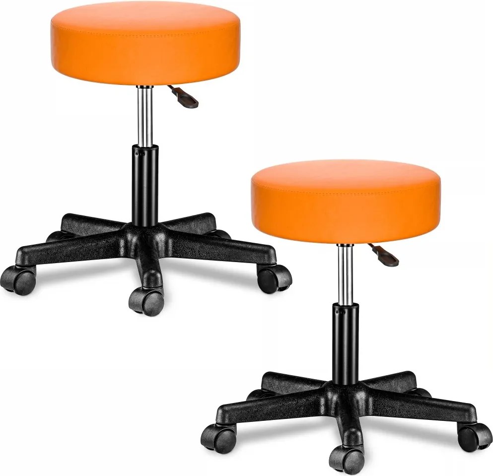 Козметичен стол на колелца 360°, регулируем - комплект от 2 Бял