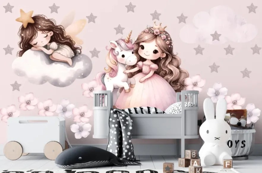 Стикер за стена за детска стая, детска стая и ясла - принцеса и еднорог Šírka: 100 cm | Dĺžka: 200 cm