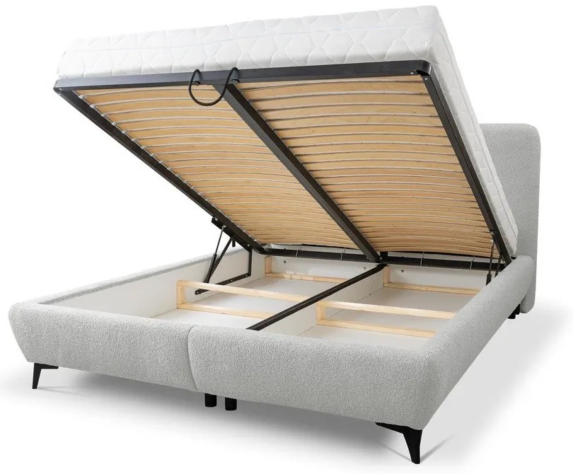 Светлосиво двойно тапицирано легло с място за съхранение и включена подматрачна рамка 180x200 cm Makapu – Makamii