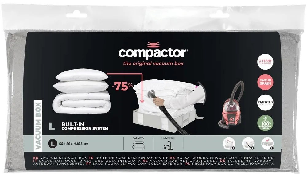 Вакуумна подсилена текстилна кутия за съхранение на дрехи 56x56x16,5 cm Granit – Compactor