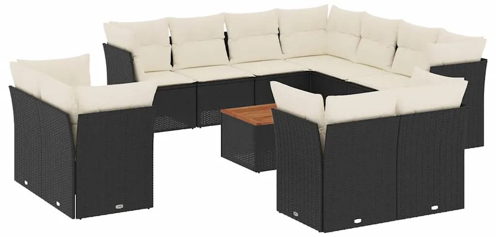 3256273 vidaXL Градински диван с възглавници, 12 части, черен, полиратан