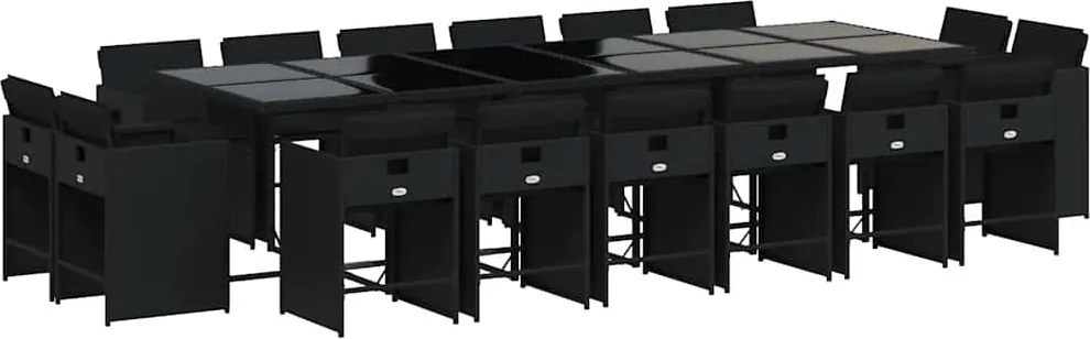 3211243 vidaXL Градински комплект с възглавници 17 части полиратан черен