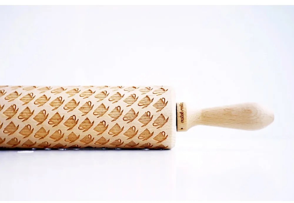 Дървен релефен валяк за тесто Tea Cups - Valek