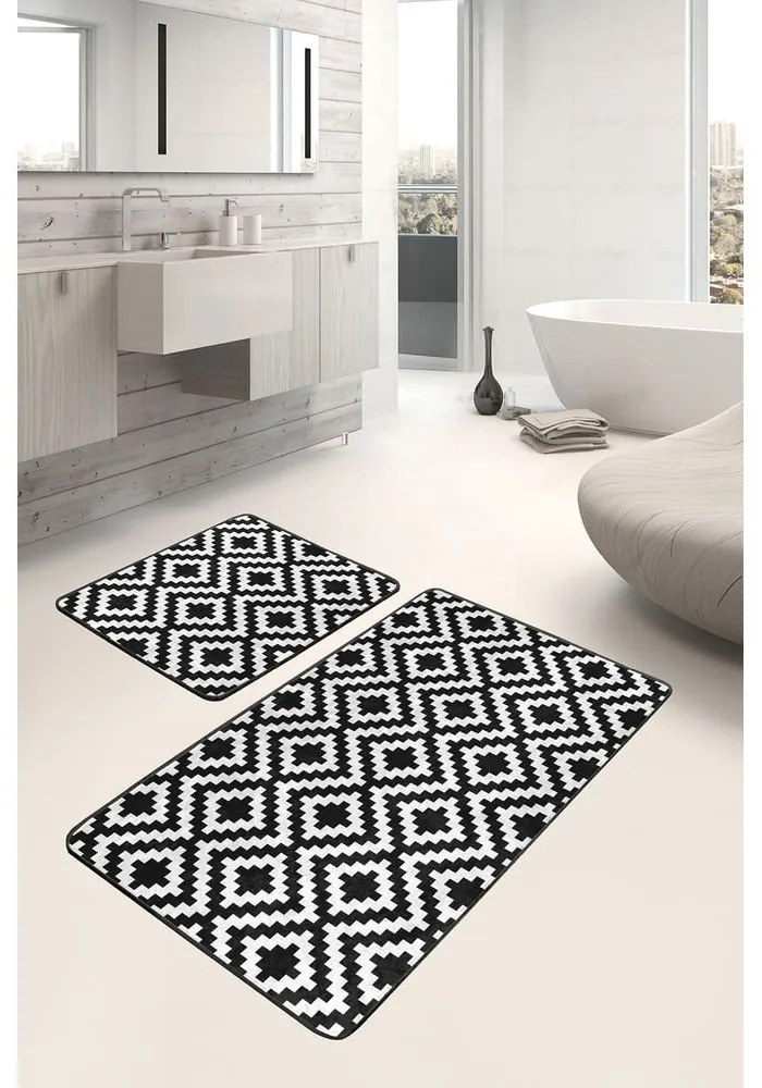 Бели/черни килими за баня в комплект 2 бр. 60x100 cm – Mila Home