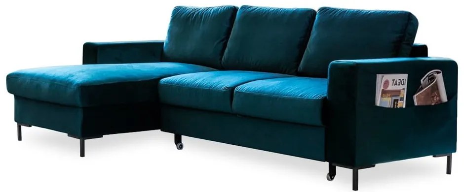 Кадифен разтегателен ъглов диван петролен (ляв ъгъл) Lofty Lilly – Miuform