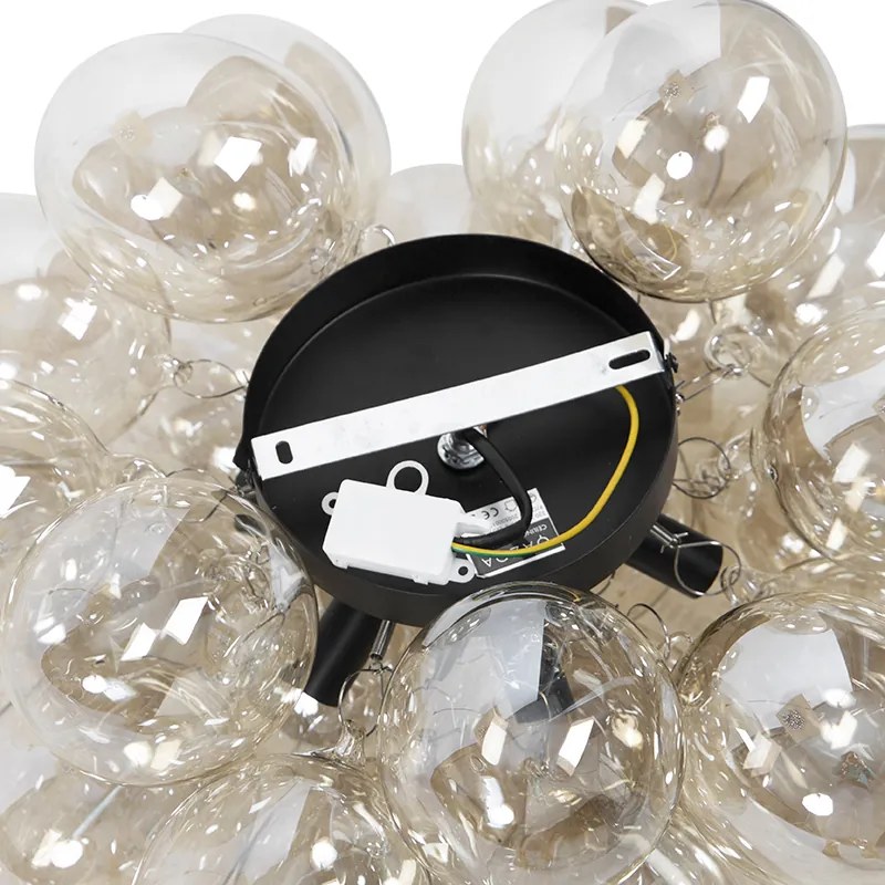 Дизайнерски плафон черен с кехлибарено стъкло 6-светлина - Uvas