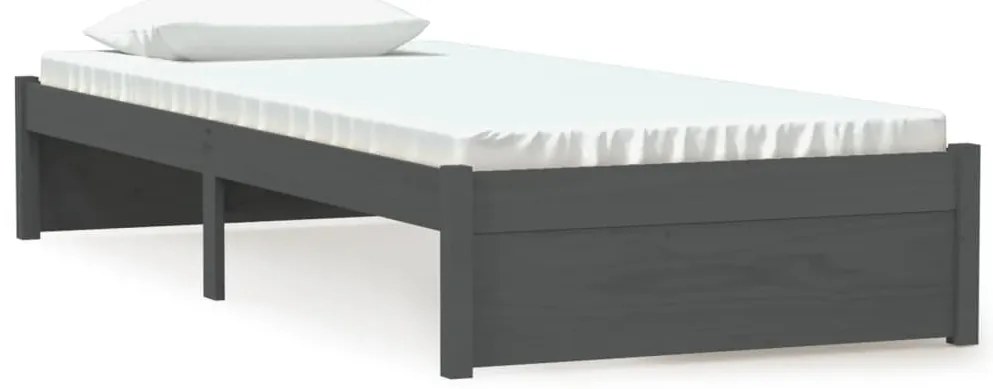 814911 vidaXL Рамка за легло, сива, дърво масив, 75x190 см, Small Single