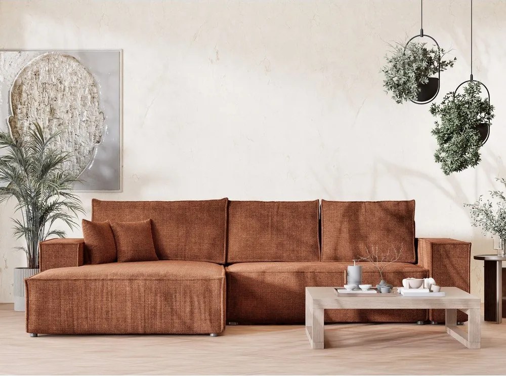Шенилов сгъваем/с място за съхранение ъглов диван в меден цвят (ляв ъгъл) Maze – Maison de Rêve