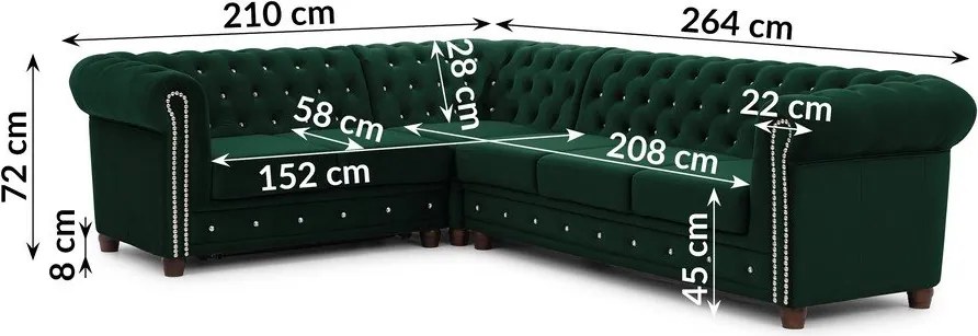 Зелен кадифен разтегателен ъглов диван (ляв ъгъл L форма) York Blik – Ropez