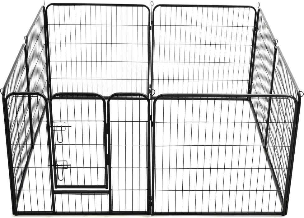 Заграждение за куче, 8 панела, стомана, 80x80 см, черно