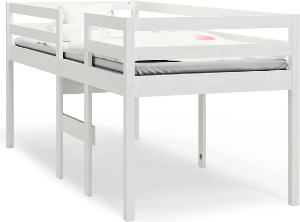 821610 vidaXL Високо легло, бяло, 80x200 см, борово дърво масив