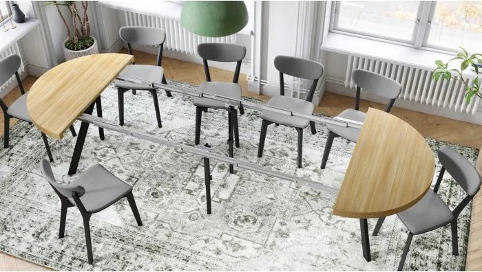 ЕКСПАНСО Американски дъб/черни крака - ГОЛЯМА КРЪГЛА МАСА Ø110 РАЗТЕГАТЕЛНА ДО 310 cm С КРАКА Y ЛОФТ/ИНДУСТРИАЛНА