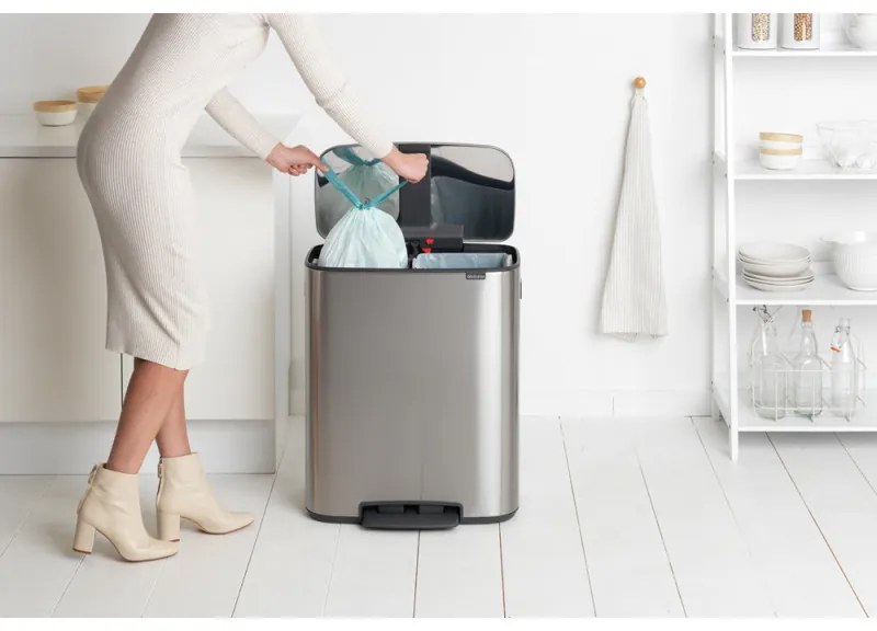 Кош за боклук Brabantia Bo Pedal 1003192, 2x30 л, Плавно затваряне, Противоплъзгаща основа, Устойчив на пръстови отпечатъци, Инокс/мат
