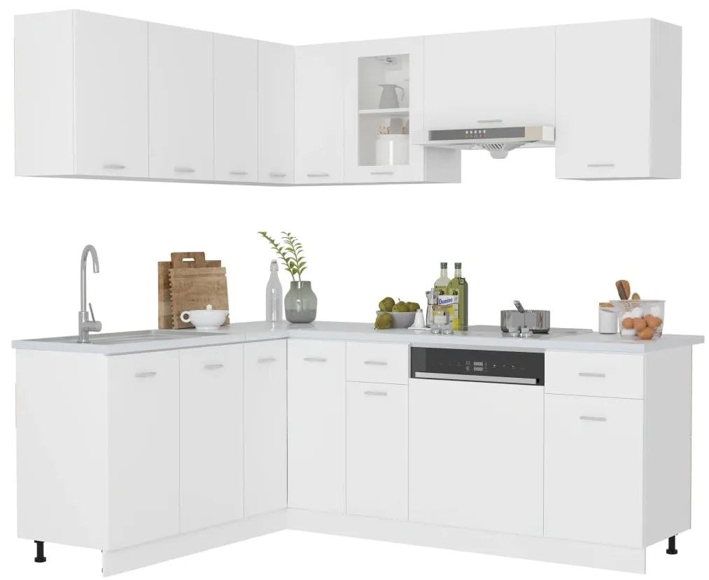 3067665 vidaXL Комплект кухненски шкафове, 11 части, "Lyon", бяло инженерно дърво