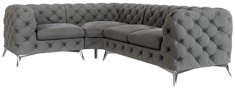 Сив кадифен ъглов диван (ляв ъгъл/L форма) Chelsea – Ropez