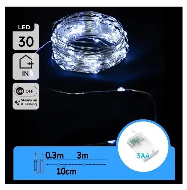 Aigostar - LED коледен гирлянд 30xLED/3xAA 3,3 m студено бяло