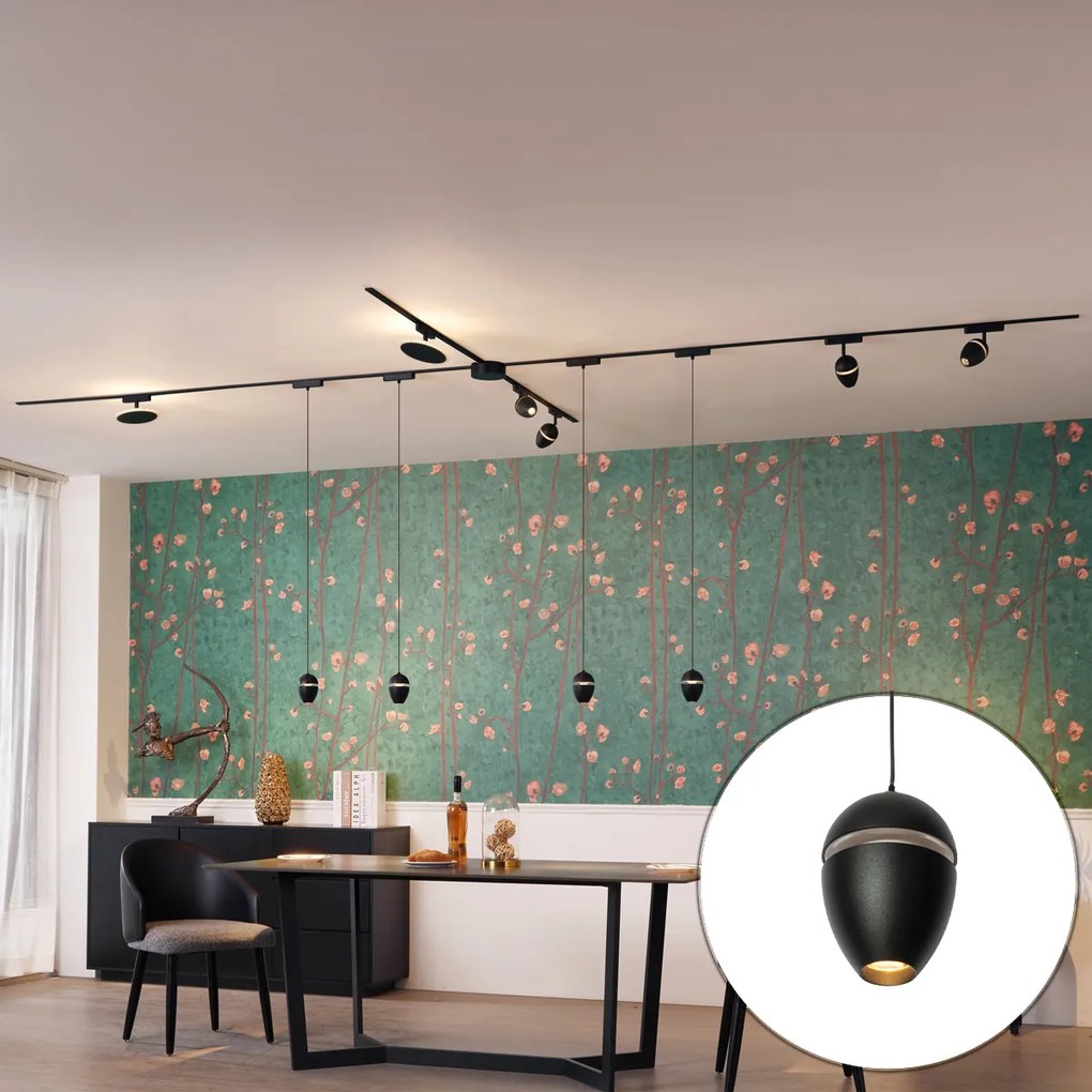 Релсова система за осветление с 10 светлини, черна, 1-фазна - Magnetic Eggy Puk