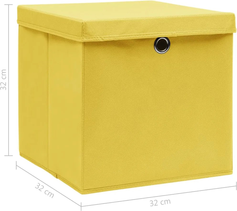 Кутии за съхранение с капаци 10 бр жълти 32x32x32 см текстил