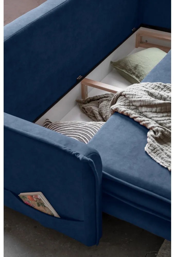 Тъмносин кадифен разтегателен диван 225 cm Charming Charlie – Miuform