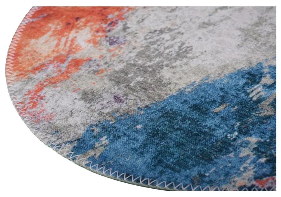 Синьо-оранжев миещ се кръгъл килим ø 100 cm - Vitaus