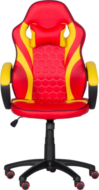 Геймърски стол с футболни мотиви Carmen 6305, До 100 кг, Еко кожа, Регулиране на люлеенето, Силиконови колелца, Червен/жълт