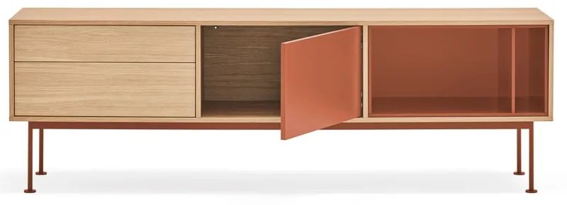 Телевизионен скрин в тухленочервено с дъбов фурнир Yoko - Teulat