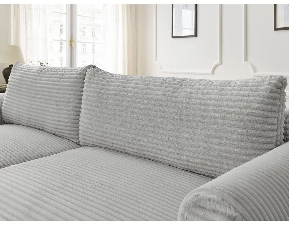 Светлосив разтегателен ъглов диван от рипсено кадифе (ляв ъгъл) Lucien – Bobochic Paris