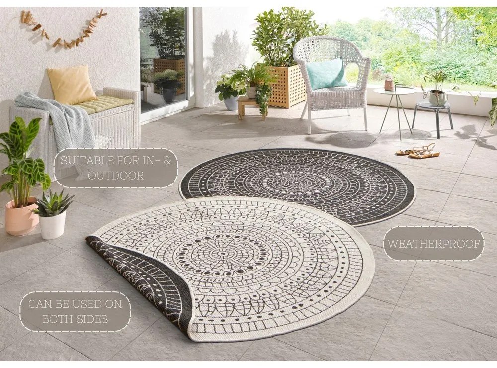 Черно-кремав килим за открито, ø 200 cm Porto - NORTHRUGS