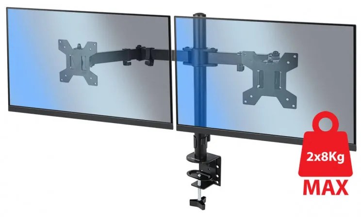 Разопакован: Стойка за монитор Esperanza ERW018, За 2 монитора, 10"-27", VESA 75/100 mm, До 8 кг на рамо, Черен