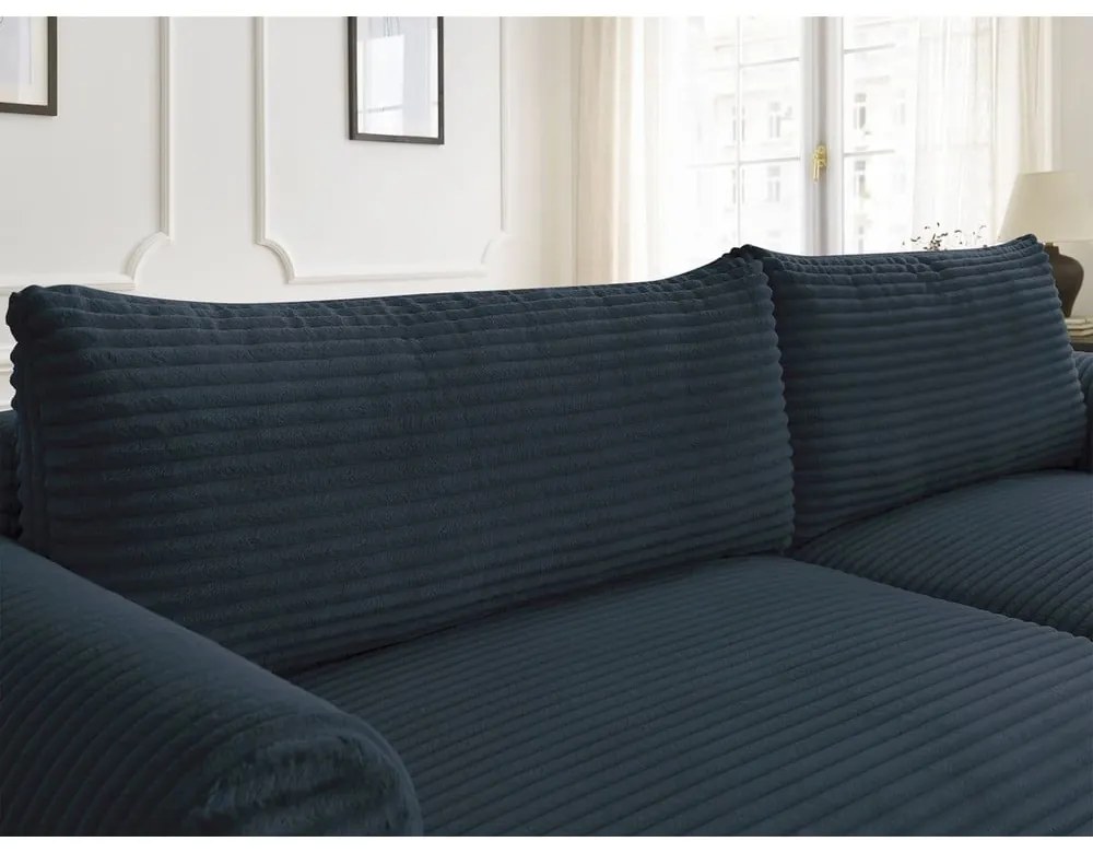 Тъмносин разтегателен ъглов диван от рипсено кадифе (десен ъгъл) Lucien – Bobochic Paris