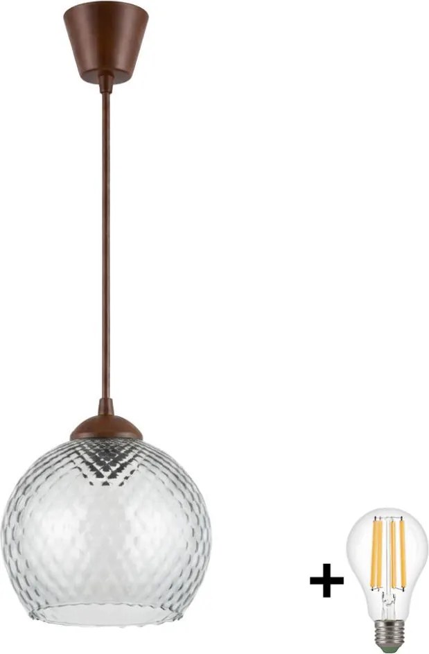 BRILAGI - LED полилей на кабел R GLASS 1xE27/60W/230V Ø 25 см кафяв/димчато сив