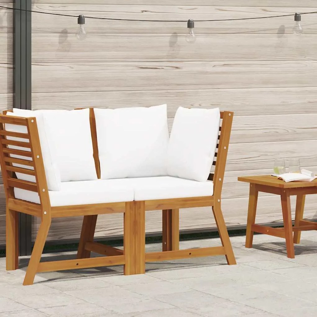 311840 vidaXL Модулен ъглов диван, кремави възглавници, акациево дърво масив