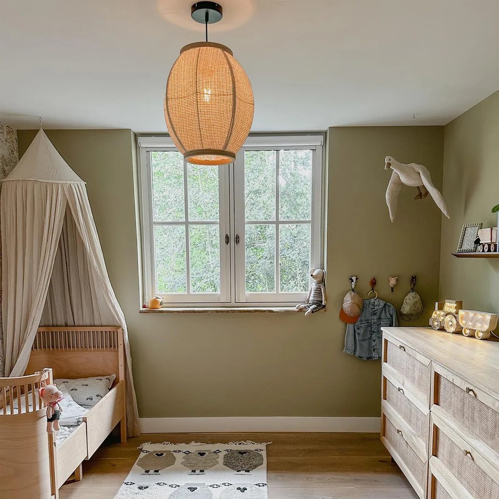 Ориенталска висяща лампа естествен плат 35 см - Rob