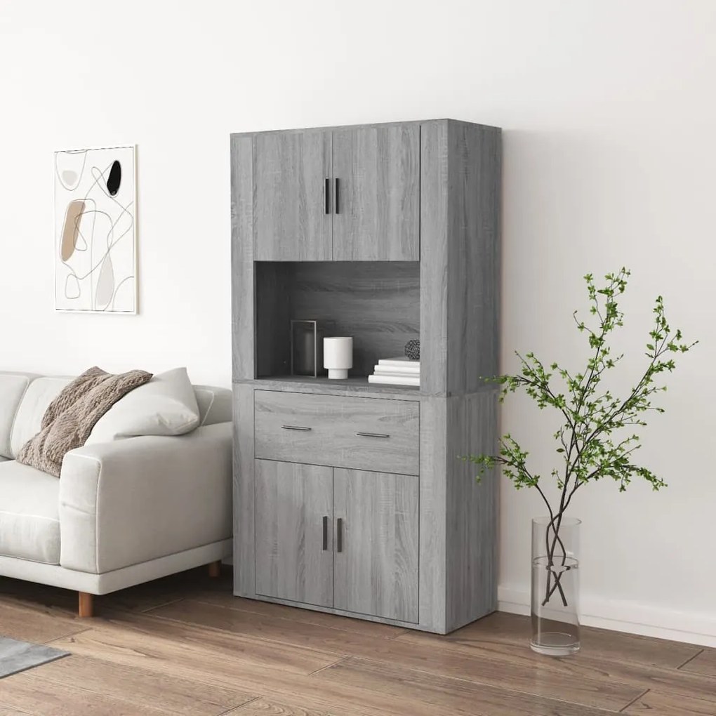 3185373 vidaXL Висок шкаф, сив сонома, инженерно дърво