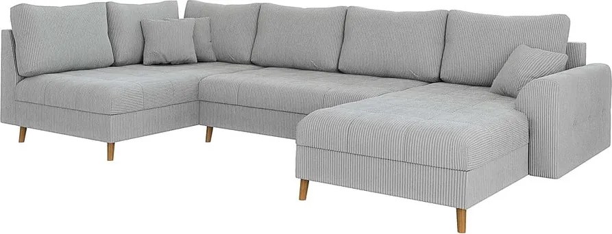 Светлосив ъглов диван от рипсено кадифе (десен ъгъл/"U" форма) Ariella – Ropez