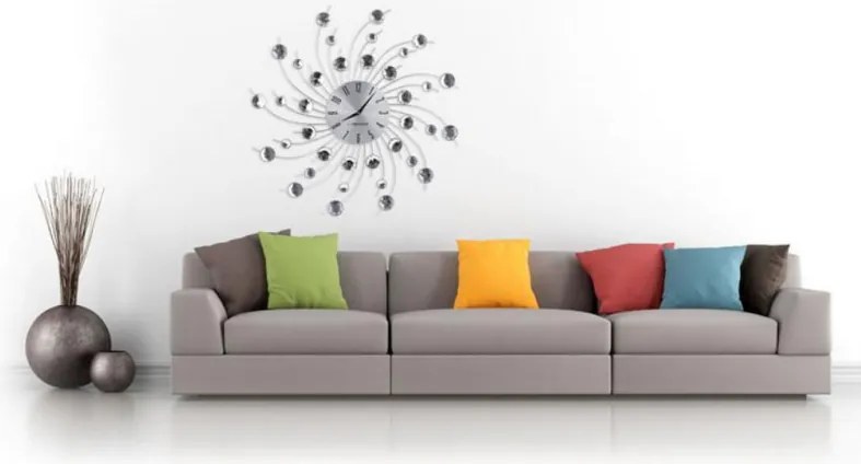 Разопакован: Стенен часовник Esperanza Geneva EHC004, 50 см, Кристални елементи, Сребрист