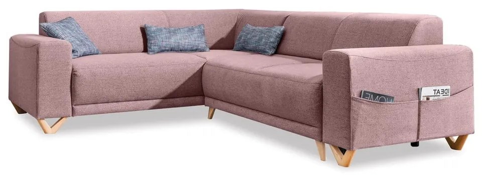 Розов разтегателен/с място за съхранение ъглов диван (ляв ъгъл/L форма) Classy Sophie – Miuform