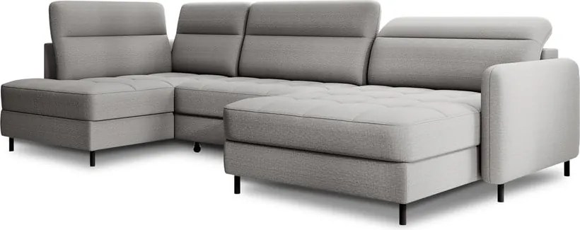 Светлосив кадифен разтегателен ъглов диван с място за съхранение (ляв ъгъл U форма) Berrto – ELTAP