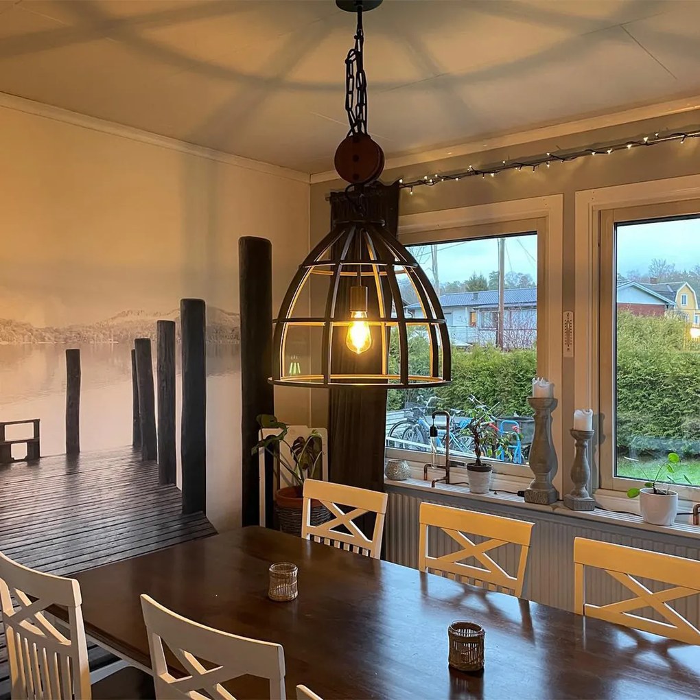 Интелигентна висяща лампа тъмно сива с дърво 47 см с Wi-Fi G95 - Arthur