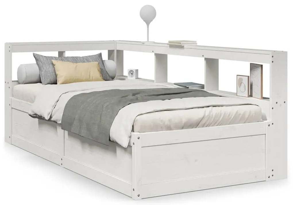 3324470 vidaXL Легло с етажерка за книги, без матрак, 90x200 см, бор масив