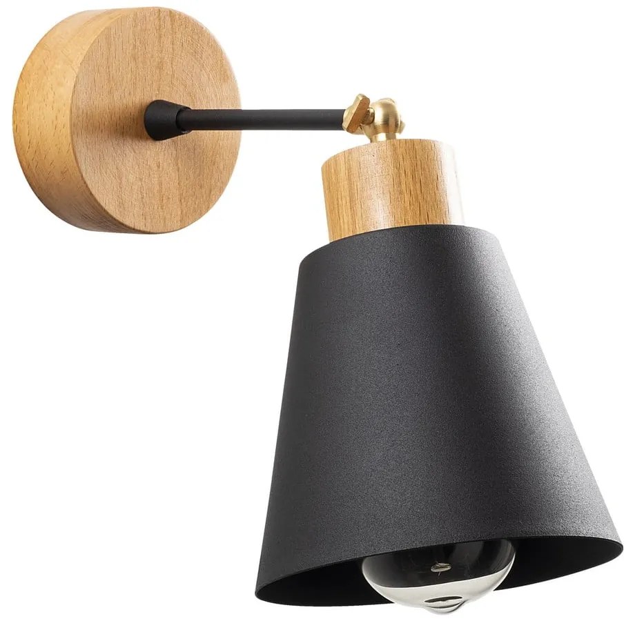 Стенна лампа в черен и естествен цвят ø 14 cm Manavgat – Opviq lights