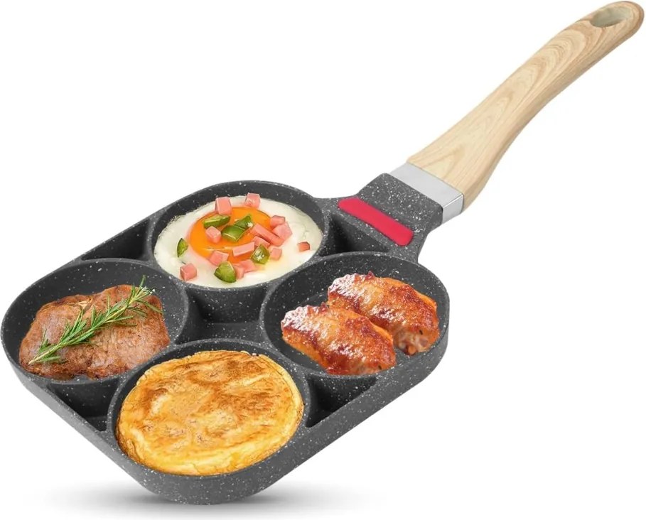 Тиган с 4 отделения за яйца, омлет и палачинки, незалепващо покритие, 19x19см