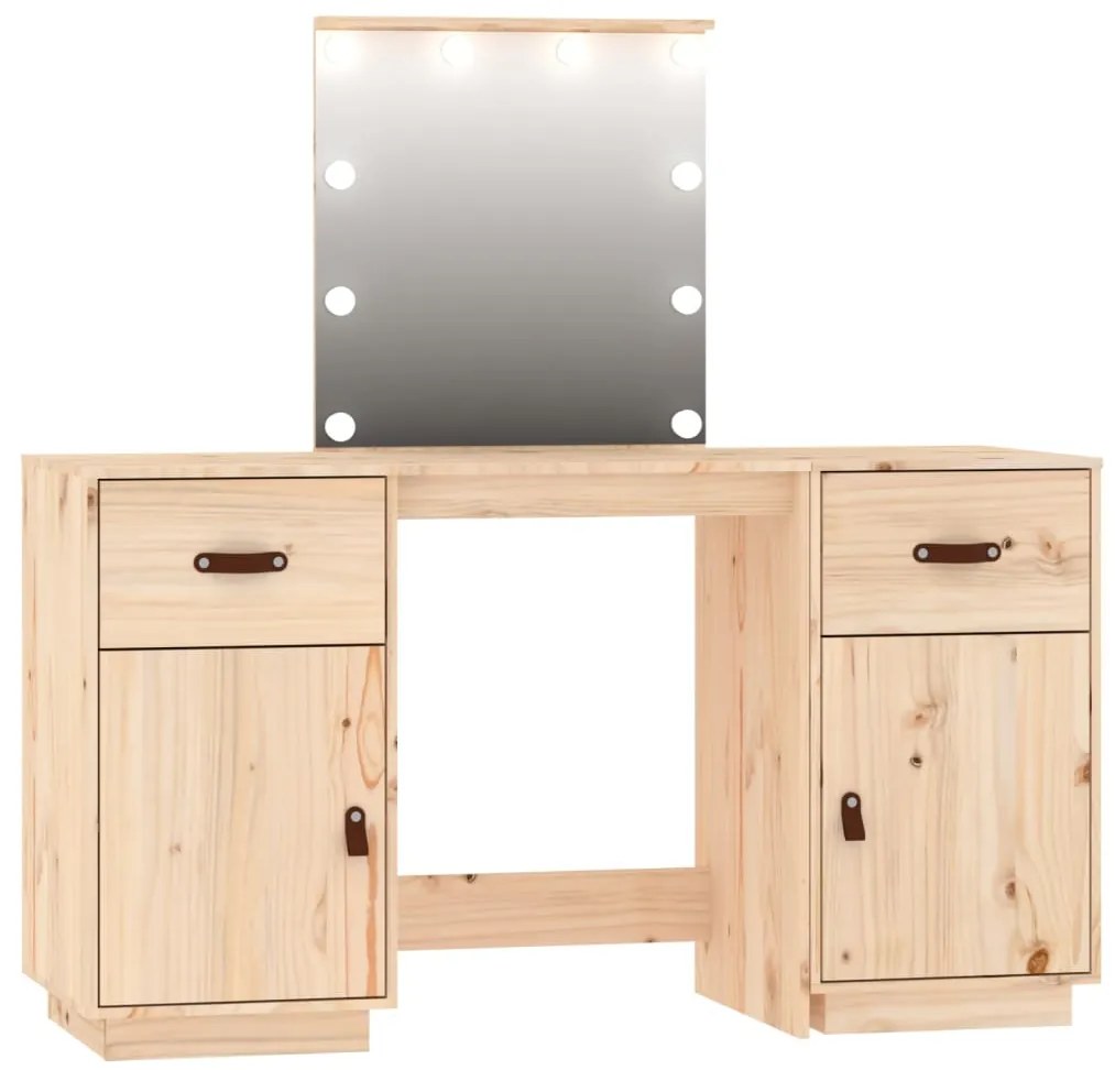 3107839 vidaXL Комплект тоалетка с LED, борово дърво масив
