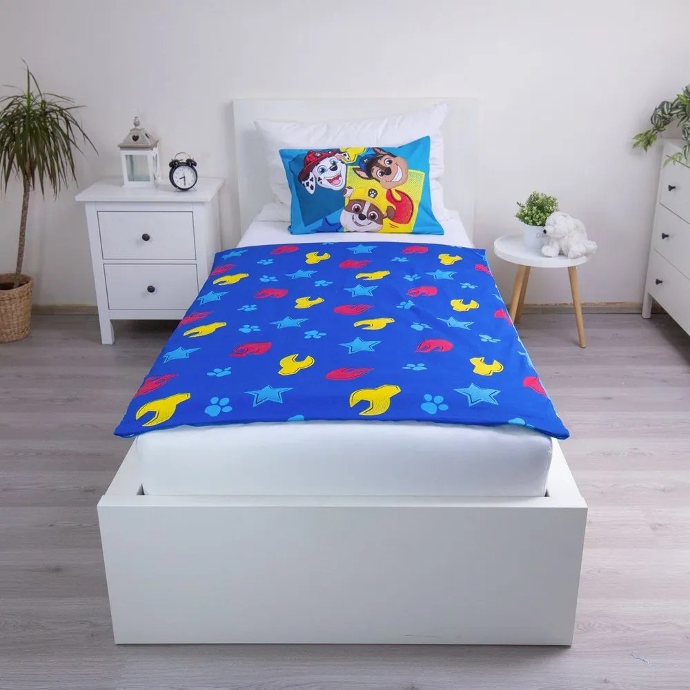 Синьо памучно детско спално бельо 100x135 cm Paw Patrol "Pawsome days ahead" – Jerry Fabrics