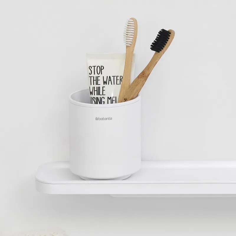 Стойка за четки за зъби Brabantia MindSet 1005685, Лесно почистване, Широк отвор, Минерално покритие, Бял