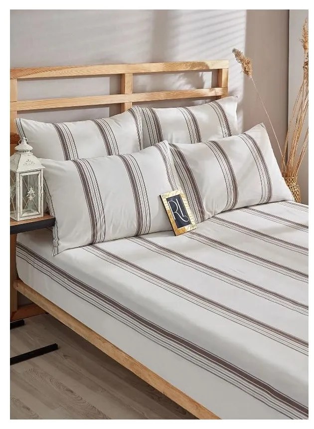 Кафяво-бежов памучен чаршаф за двойно легло 200x220 cm - Mila Home