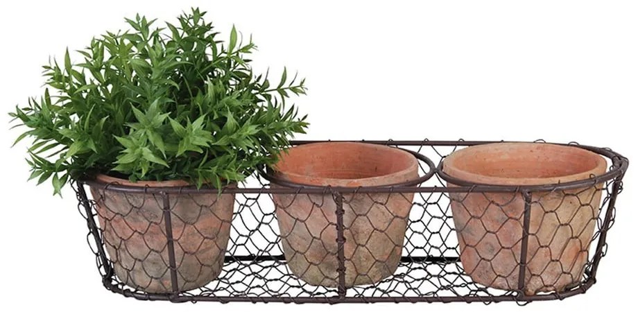 Комплект от 3 теракотени саксии с отвор за оттичане и телена кошница - Esschert Design