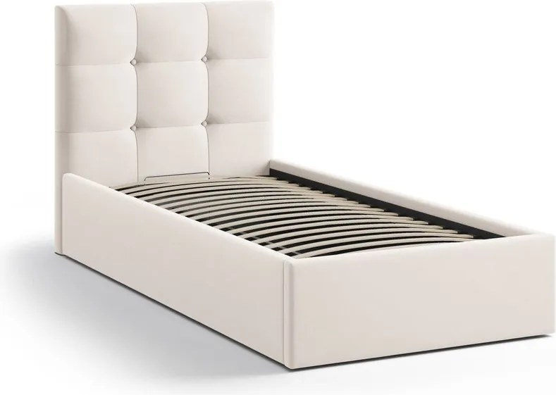 Кремаво единично легло 90x200 cm тапицирано с място за съхранение с включена подматрачна рамка Phaedra – Micadoni