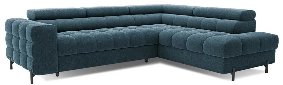 Син сгъваем/с място за съхранение ъглов диван от прежда с примки от букле (десен ъгъл/L форма) Ferucce – ELTAP